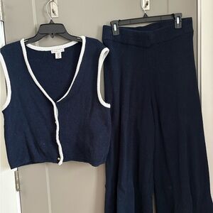Sincerely Jules Navy Blue Knit Wide Leg Pants & Vest Set